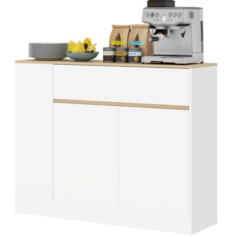 SIDEBOARD aus Holzwerkstoff 105x30x81,5 cm Weiß mit Schublade, verstellbaren Einlegeböden und Kippschutz - Weiß, Holzwerkstoff (105/81.5/30cm) - Modfu
