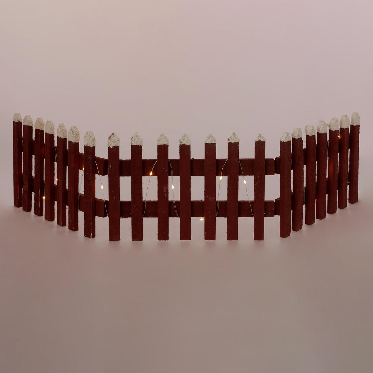 DEKO HOLZ ZAUN Rot mit LED Warmweiß 90x21 cm batteriebetrieben & Timer - Rot, Holz (2/21/90cm) - ECD-Germany