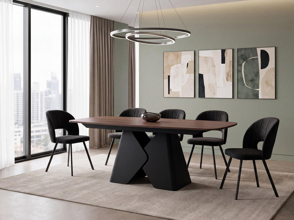 ESSTISCH Vanta rechteckig ausziehbar verlängerbar mit Schwarzem Metallgestell, Nussbaum Braun 180-270/90/76 cm - Walnussfarben/Schwarz, Holzwerkstoff/Metall (90/270/76cm) - WFL GROUP