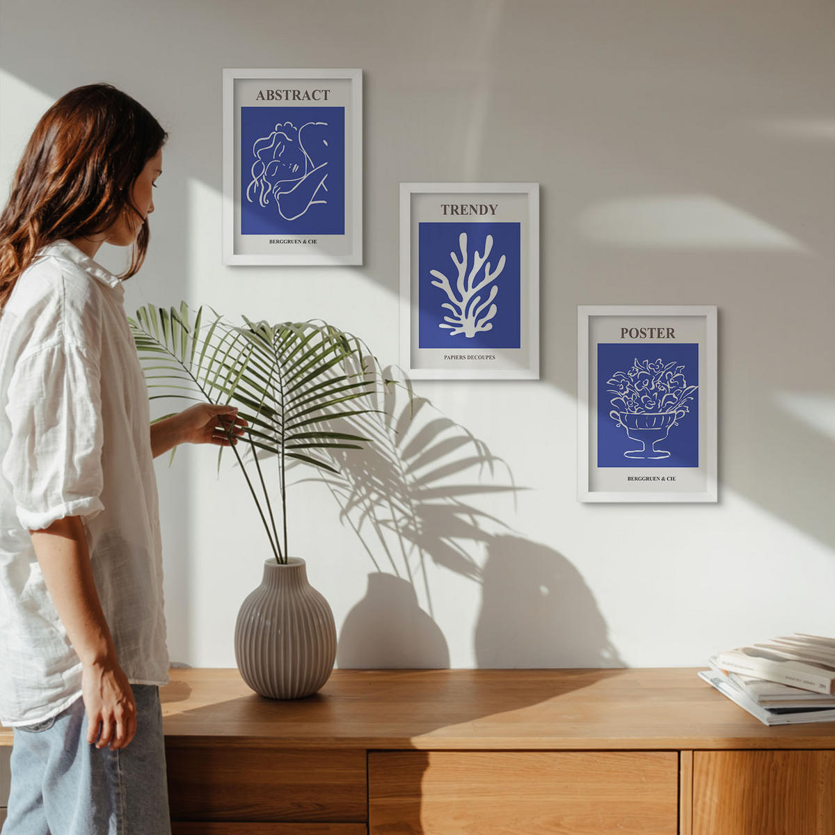 BILDER SET 3er Set - 20x30 cm Weißer Rahmen - Stilvolle blaue Poster - Weiß, Kunststoff (20/30cm) - TULUP
