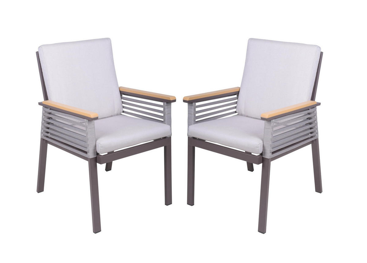 GARTENSTUHL 2er Set Jasper Hellgrau Gartenstühle - Hellgrau, Metall (56/86/63cm) - DELUKE