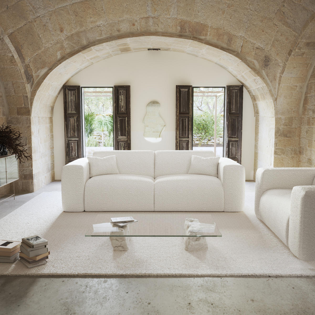 SCHLAFSOFA EXPRESS Dunlopillo Bouclé creme 160 cm - Creme, Textil (234/73/95cm) - Sia Home