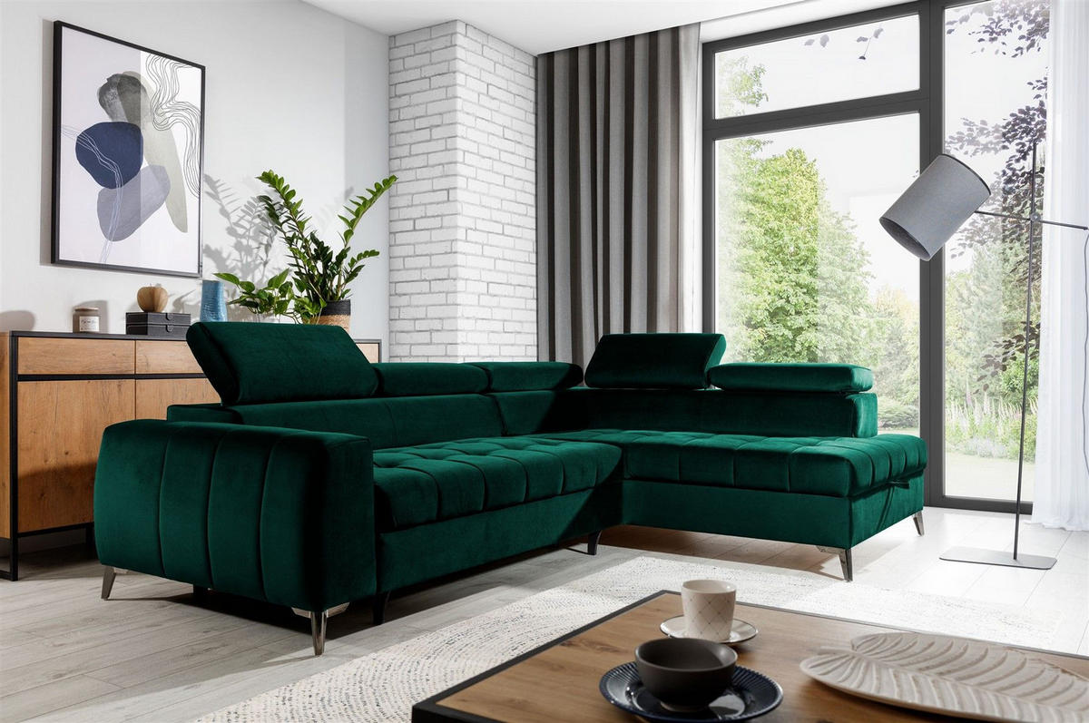 ECKSOFA Schlafsofa Agnesa In Salvador - Dunkelgrün, Holzwerkstoff/Textil (275/200cm) - Fun Möbel