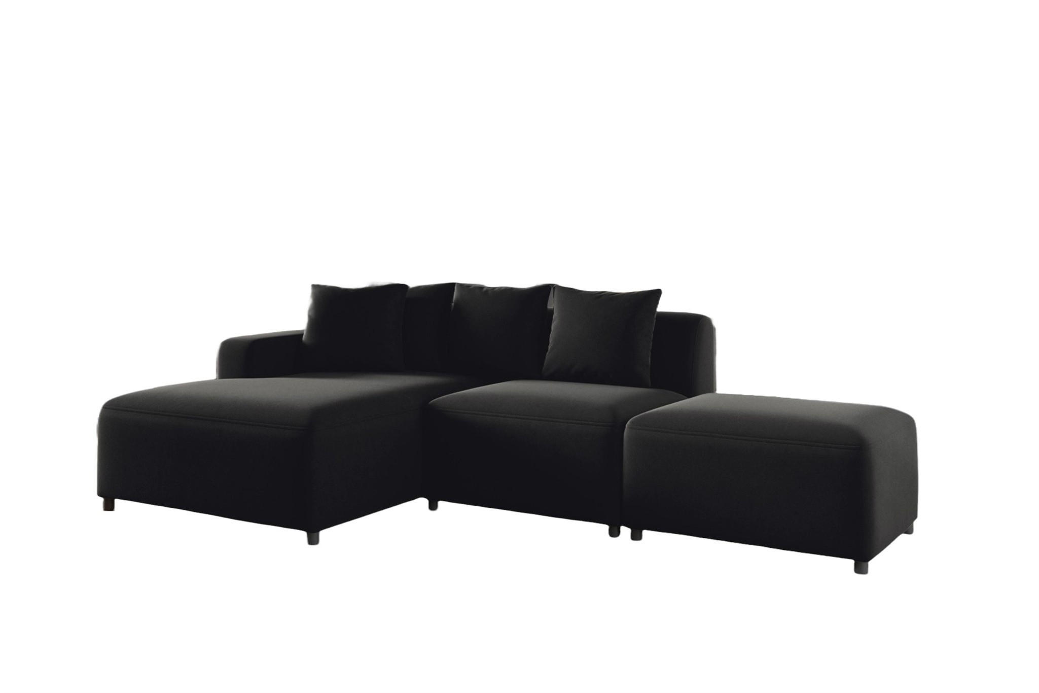 ECKSOFA Megan Xs In Stoff Salvador - Schwarz, Holzwerkstoff/Textil (304/165cm) - Fun Möbel