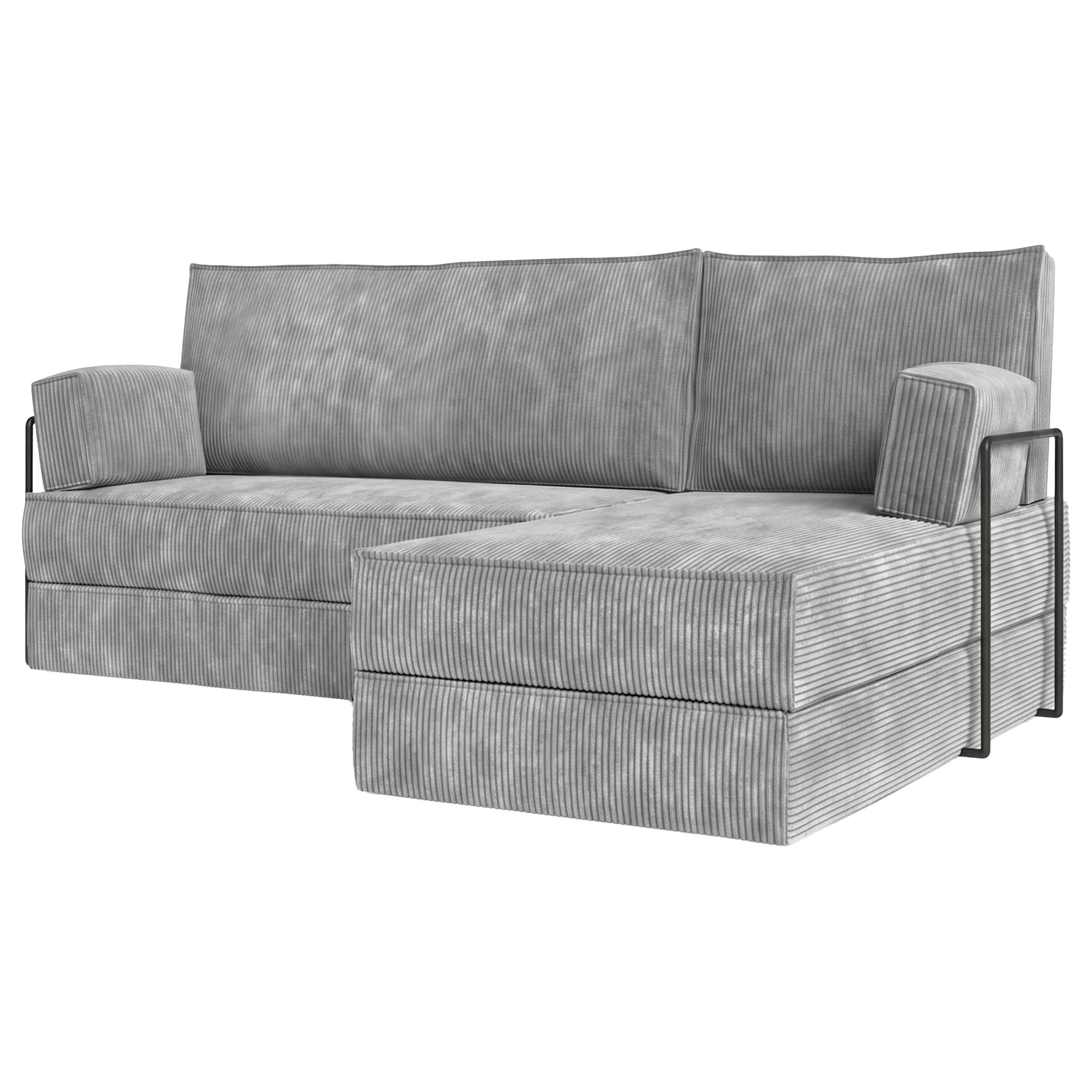 ECKSOFA NOTIA modulares Boneless Sofa mit Schlaffunktion Hellgrau Cordstoff - Hellgrau, Textil (200/120cm) - MASSENO