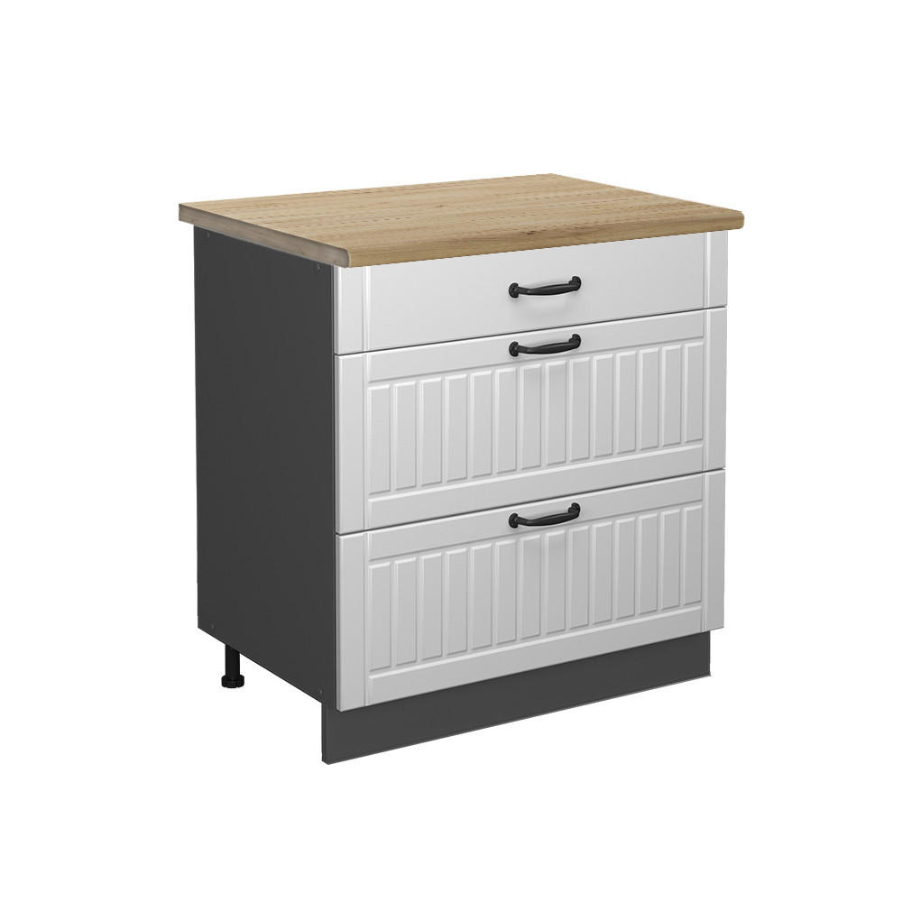 KÜCHENUNTERSCHRANK Fame-Line Weiß Landhaus 80 cm mit 3 Schubladen AP Eiche - Anthrazit/Creme, Holzwerkstoff (80/82/60cm) - Vicco