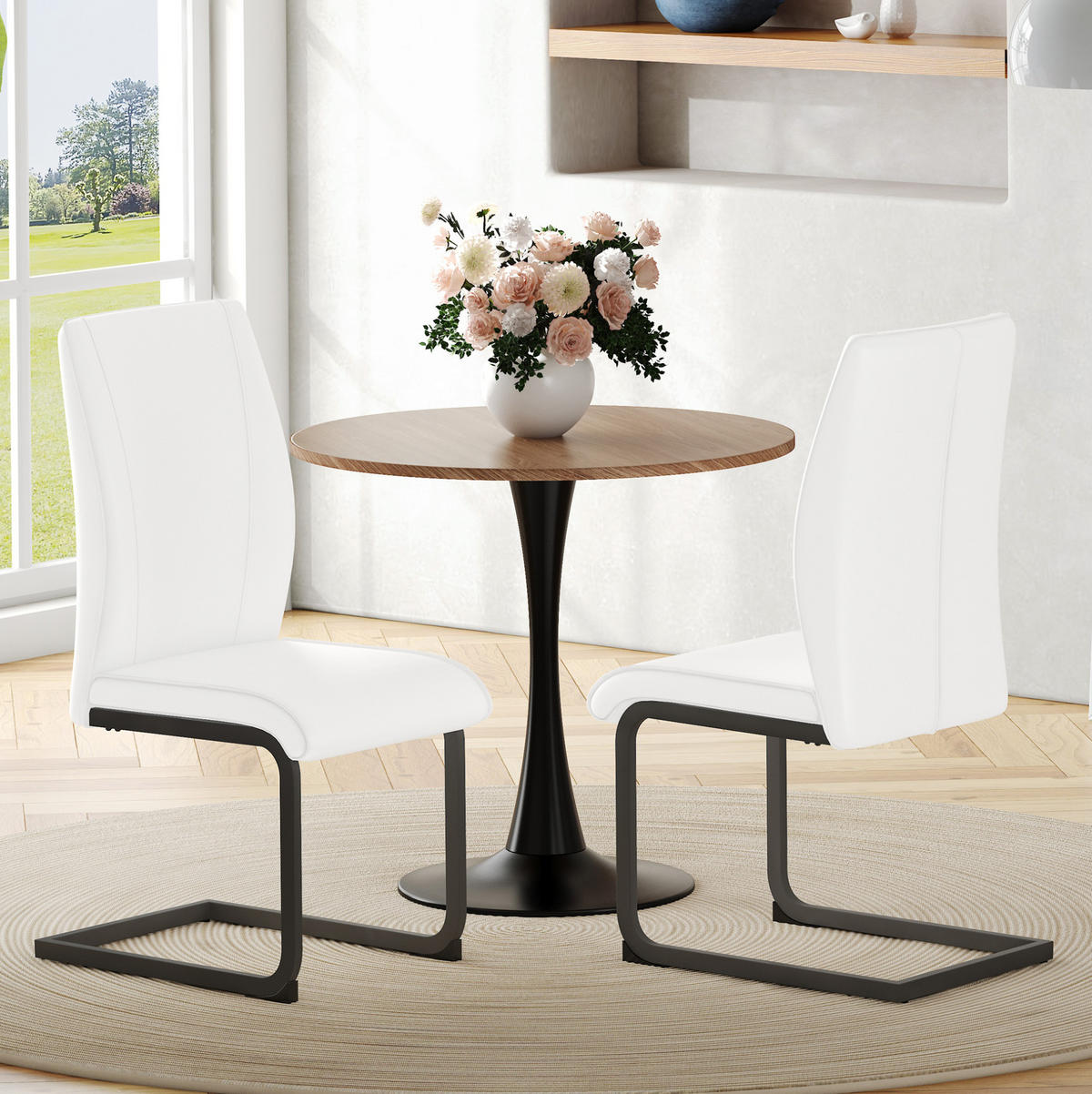 ESSZIMMERSTUHL 2er-Set Kunstleder Weiß mit Metallgestell Schwarz - Weiß, Metall (44.5/99/43cm) - Meubliv