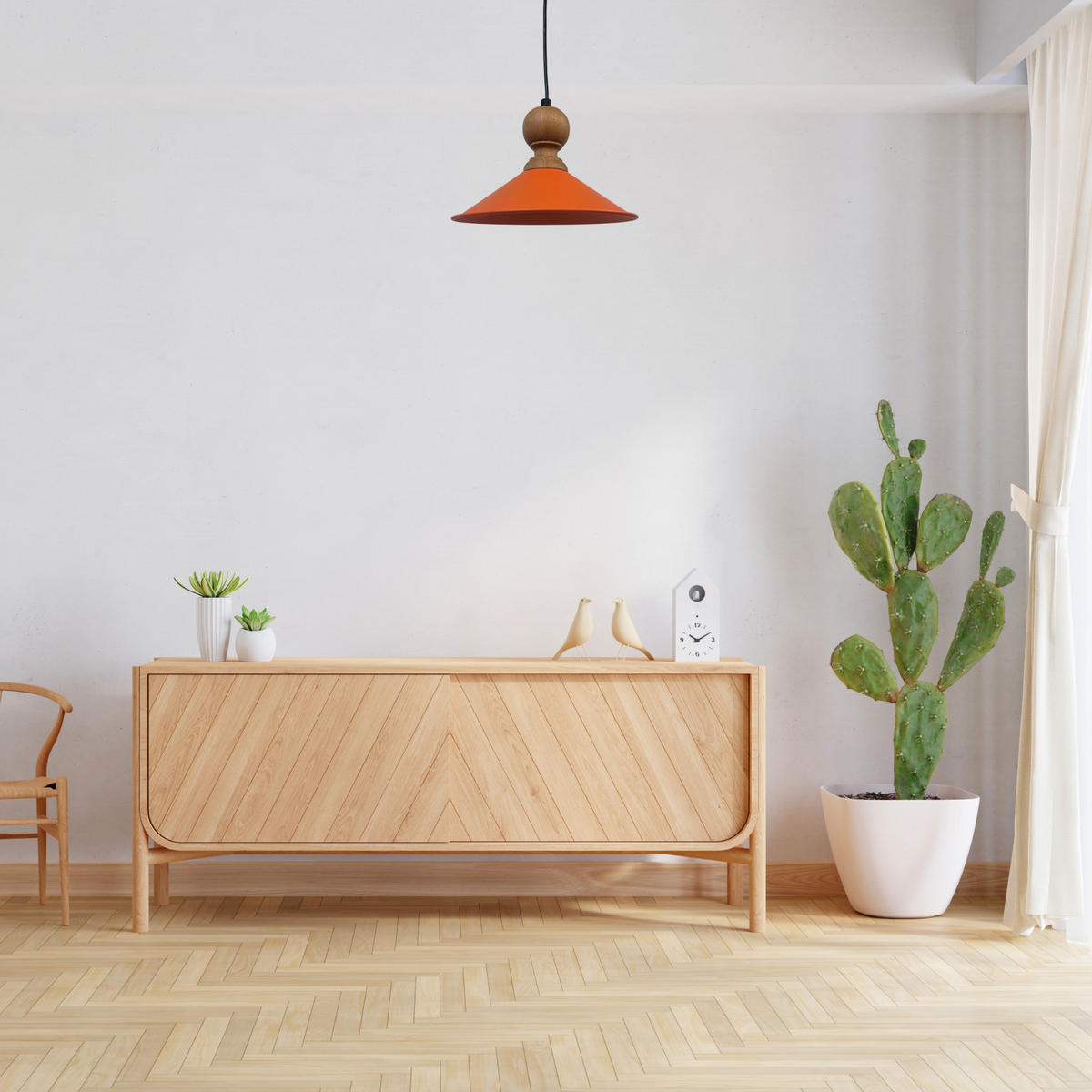 PENDELLEUCHTE Ferh 35/20 cm - Orange, Holz/Metall (20/35/20cm) - Bamyum