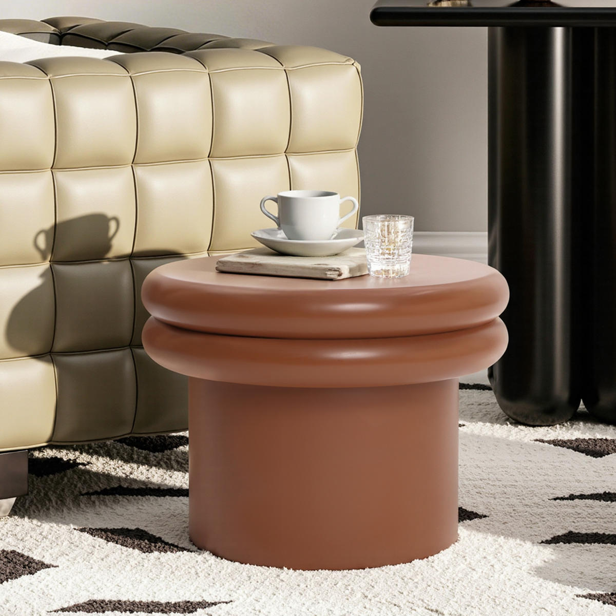 BEISTELLTISCH Rund, Braun mit Doppelplatte | Ø40 x H30 cm - Braun, Holzwerkstoff (40/40/30cm) - Hometopia