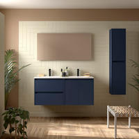 BADEZIMMERMÖBEL NOJA 1200 2 Türen und 2 Schubladen BLUE SATIN + Waschtisch + Spiegel - Schwarz, Metall (45/54/120cm) - Salgar