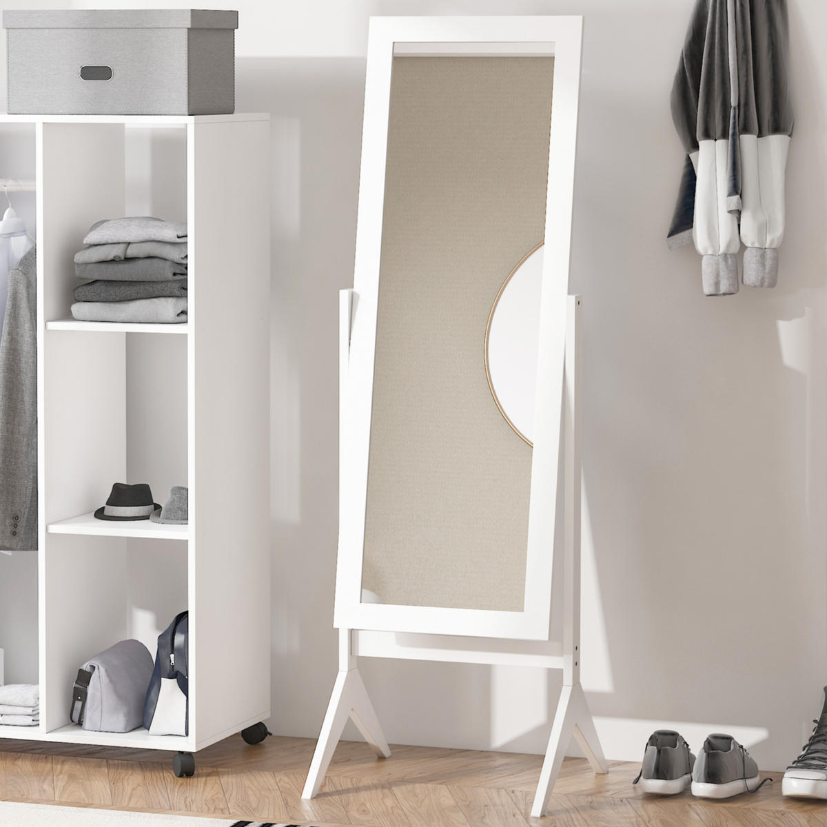 STANDSPIEGEL DE-17902 verstellbarer Neigungswinkel Weiß - Weiß, Holzwerkstoff (47/148/46cm) - ComfortXL