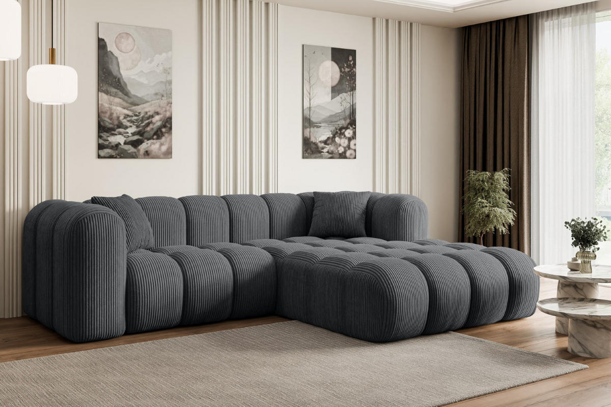 ECKSOFA Ottomane Rechts OLEA-L1 - 231x173x74 cm Dunkelgrau Cord - Dunkelgrau/Schwarz, Holzwerkstoff/Kunststoff (231/173cm) - ALTDECOR