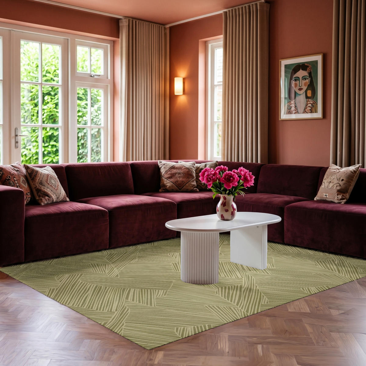 KOBERCE - Abstraktné - Moderné - Zelené - 230x150 cm - olivovozelená, textil/plast (230/0.4cm) - OnlyWow