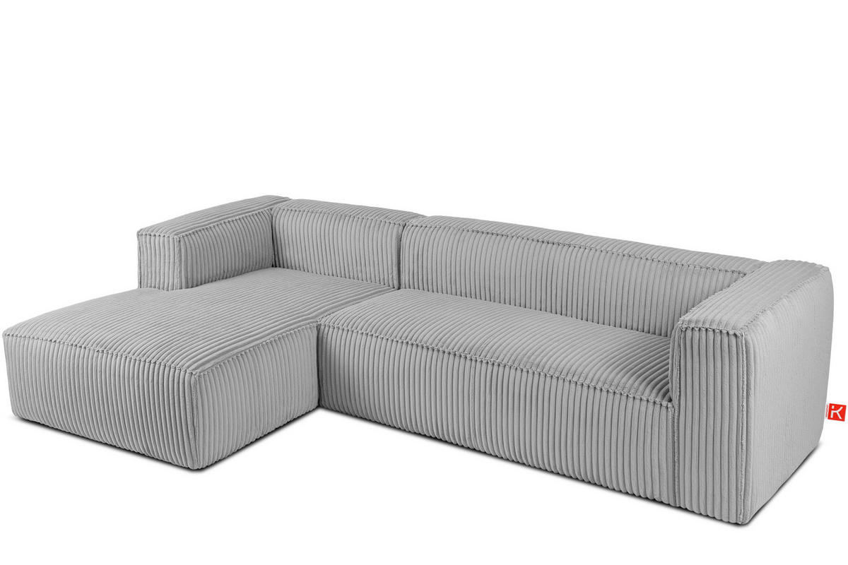 ECKSOFA-LINKS FEROX Modern, Cord-Stoff, hellgrau - Hellgrau, Textil (305/175cm) - KONSIMO®