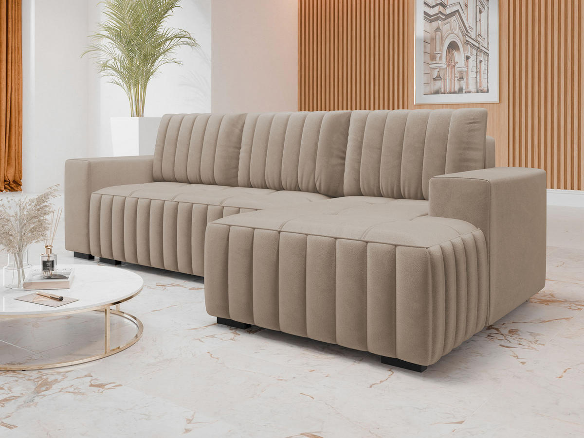 ECKSOFA Hugo, Seite: Rechts - Hellbraun/Dunkelbraun, Holz/Textil (240/140cm)