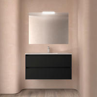 BADEZIMMERMÖBEL NOJA 1000 2 Schubladen BLACK SATIN + Waschtisch + Spiegel - Schwarz, Metall (45/54/100cm) - Salgar