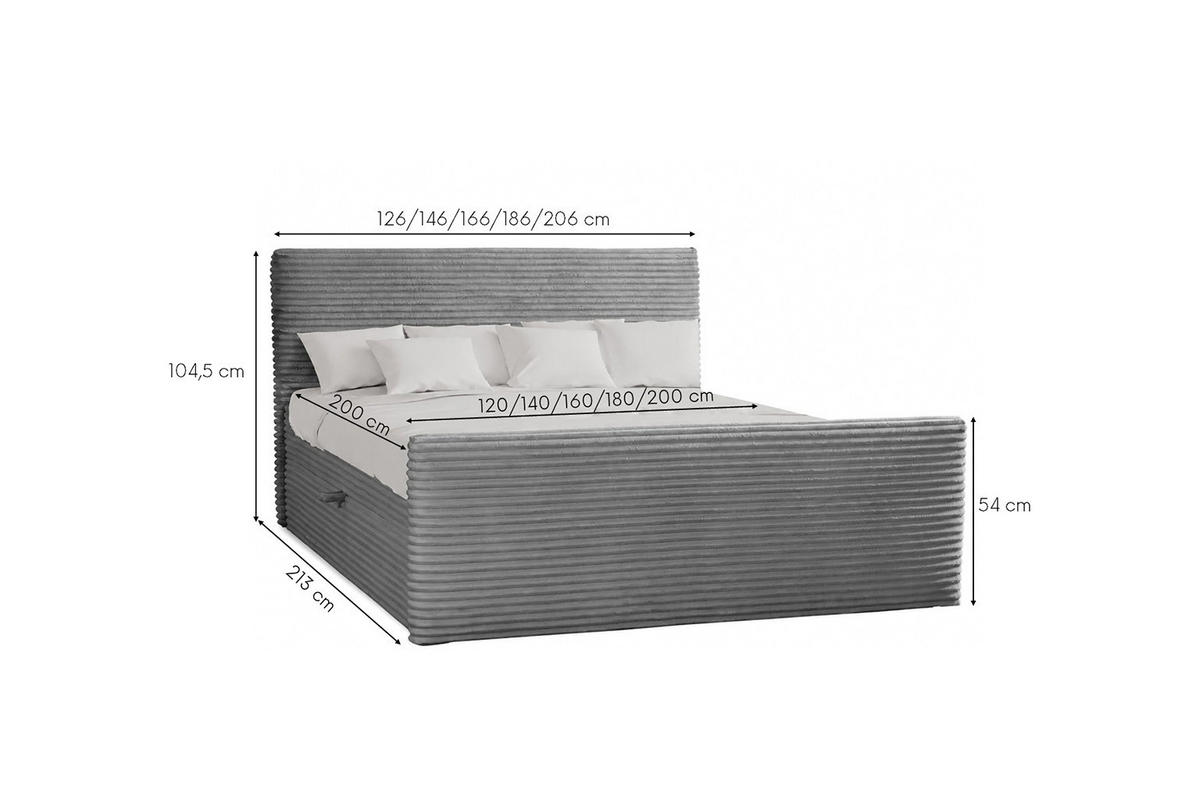 BOXBETT Mit Bettkasten Und Topper TRENTO Stoff Plüsch Cord 160x200 cm Hellgrau H2-Pocket - Hellgrau, Holz/Textil (160/200cm) - Kaiser Möbel