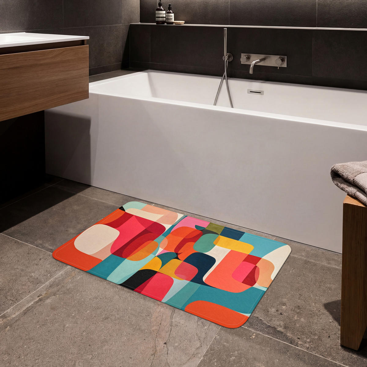 KOUPELNOVÁ PŘEDLOŽKA Tvary - barevné - abstraktní - letadla 80x50 cm - různobarevná, textil/plast (80/50cm) - OnlyWow
