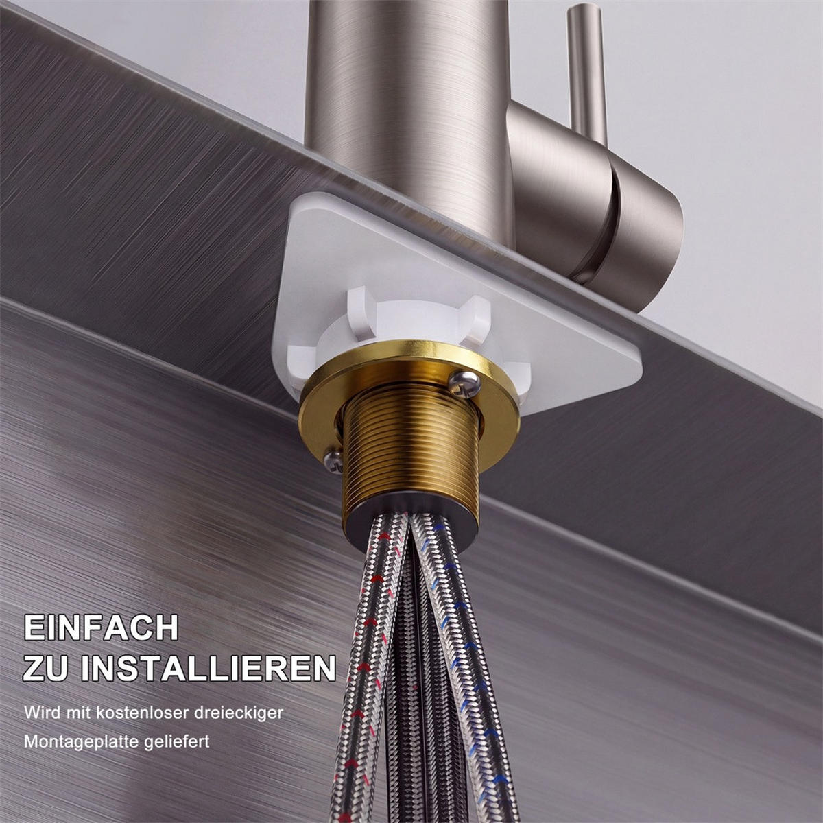 WASCHTISCHARMATUR L-Form ausziehbar Mischbatterie für Kalt - und Warmwasser Edelstahl - Spültischarmatur - Silberfarben, Metall (27.5/31/8.5cm) - DELFA