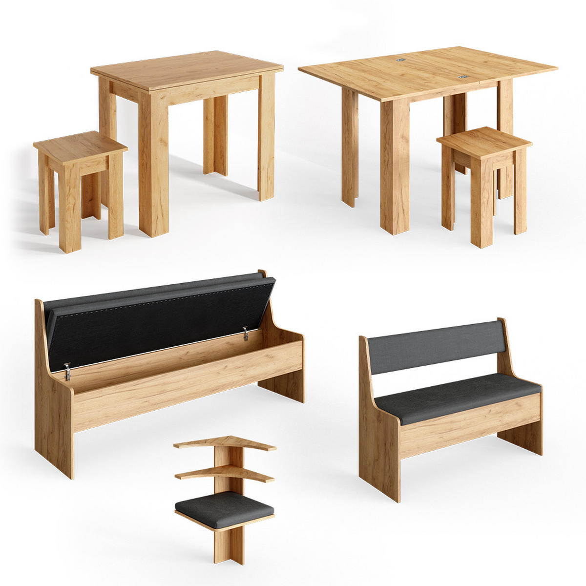 ECKBANKGRUPPE Roman Goldkraft Eiche 210 x 41.5 cm mit Tisch - Anthrazit/Eiche Wotan, Holzwerkstoff (210/80/150cm) - Vicco
