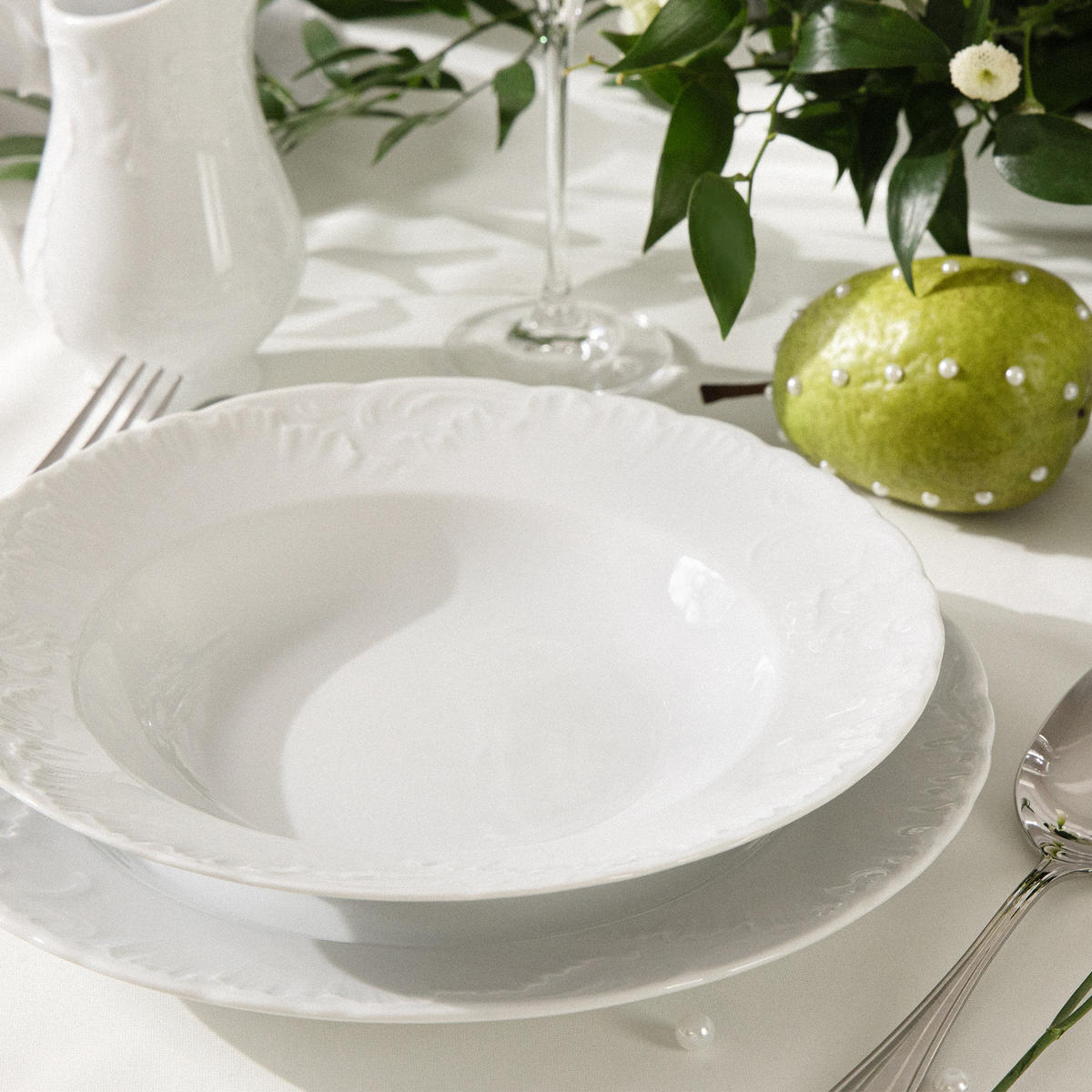 TELLER-SET SUPPENTELLER Cmielow Rococo 6-tlg - Weiß, Keramik (22cm) - KONSIMO®