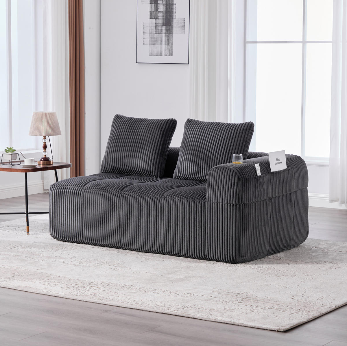 SOFA mit Seitenfächern und Becherhaltern 158 x 93 cm Cord Dark Grey - Dunkelgrau, Kunststoff (158.1/61/93cm) - Meubliv