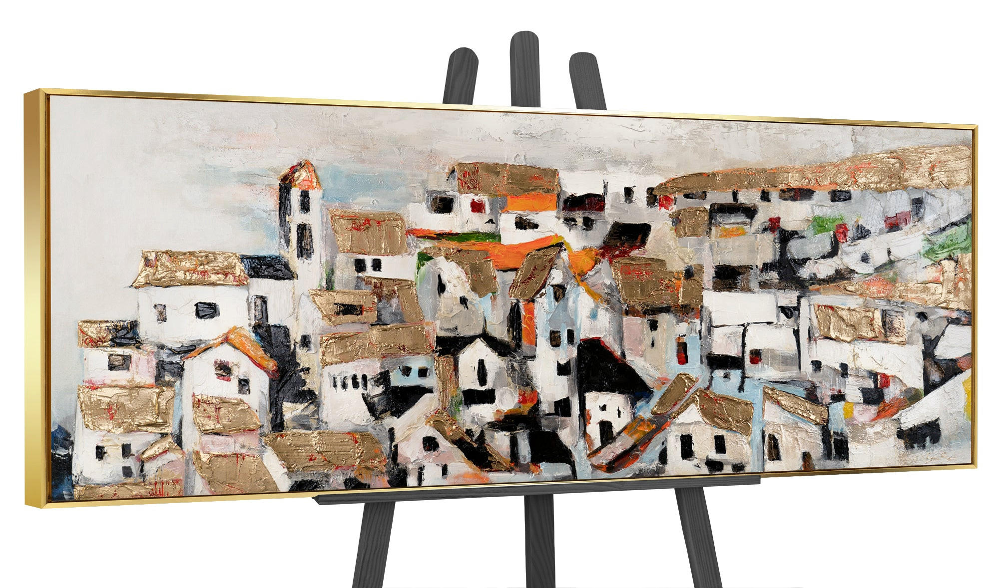 YS-art gallery Gemälde Gold 150x50 cm