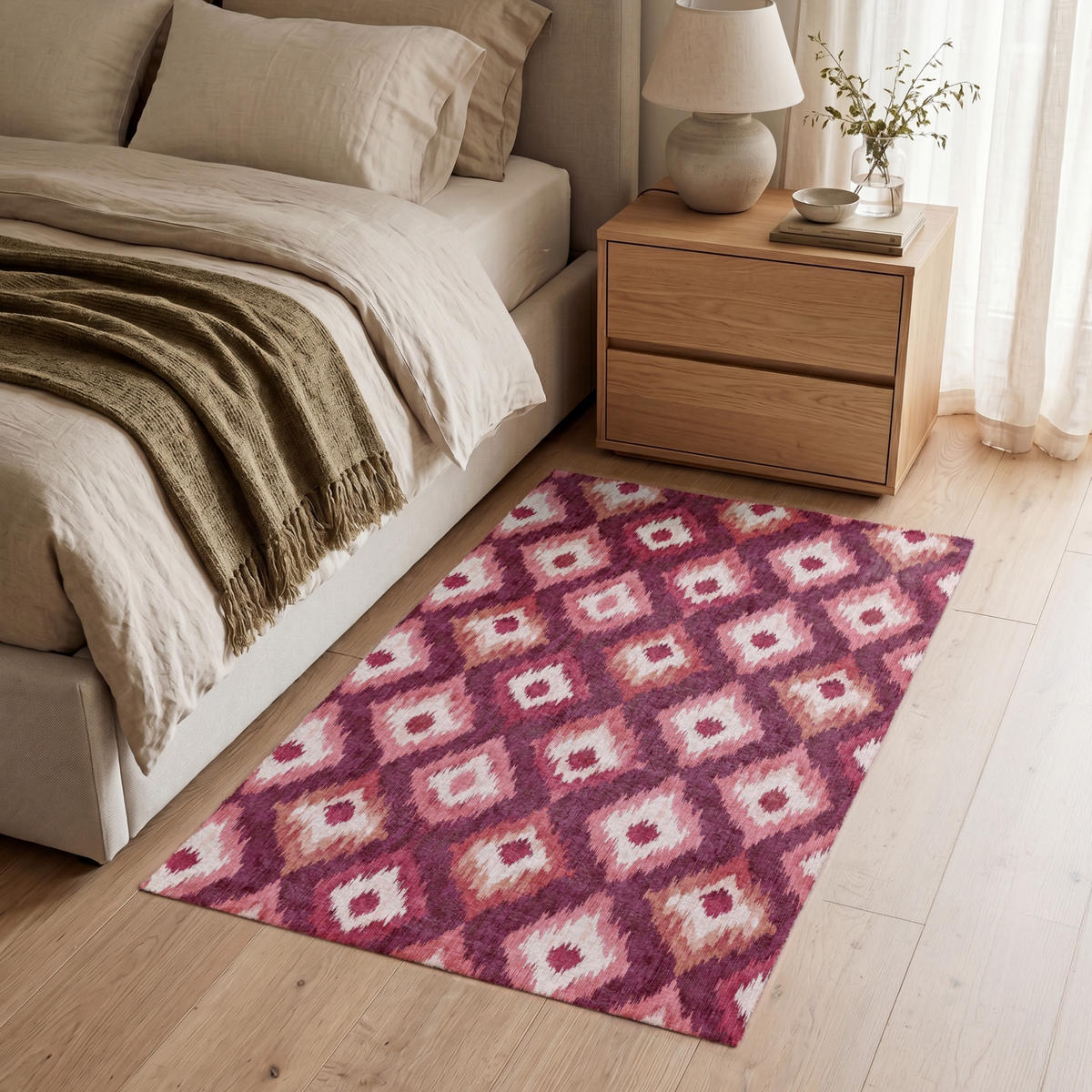 TEPPICH - Diamantformen - Rosa - Muster - Textur - 90x150 cm - Bordeaux, Kunststoff/Textil (90/0.4cm) - OnlyWow