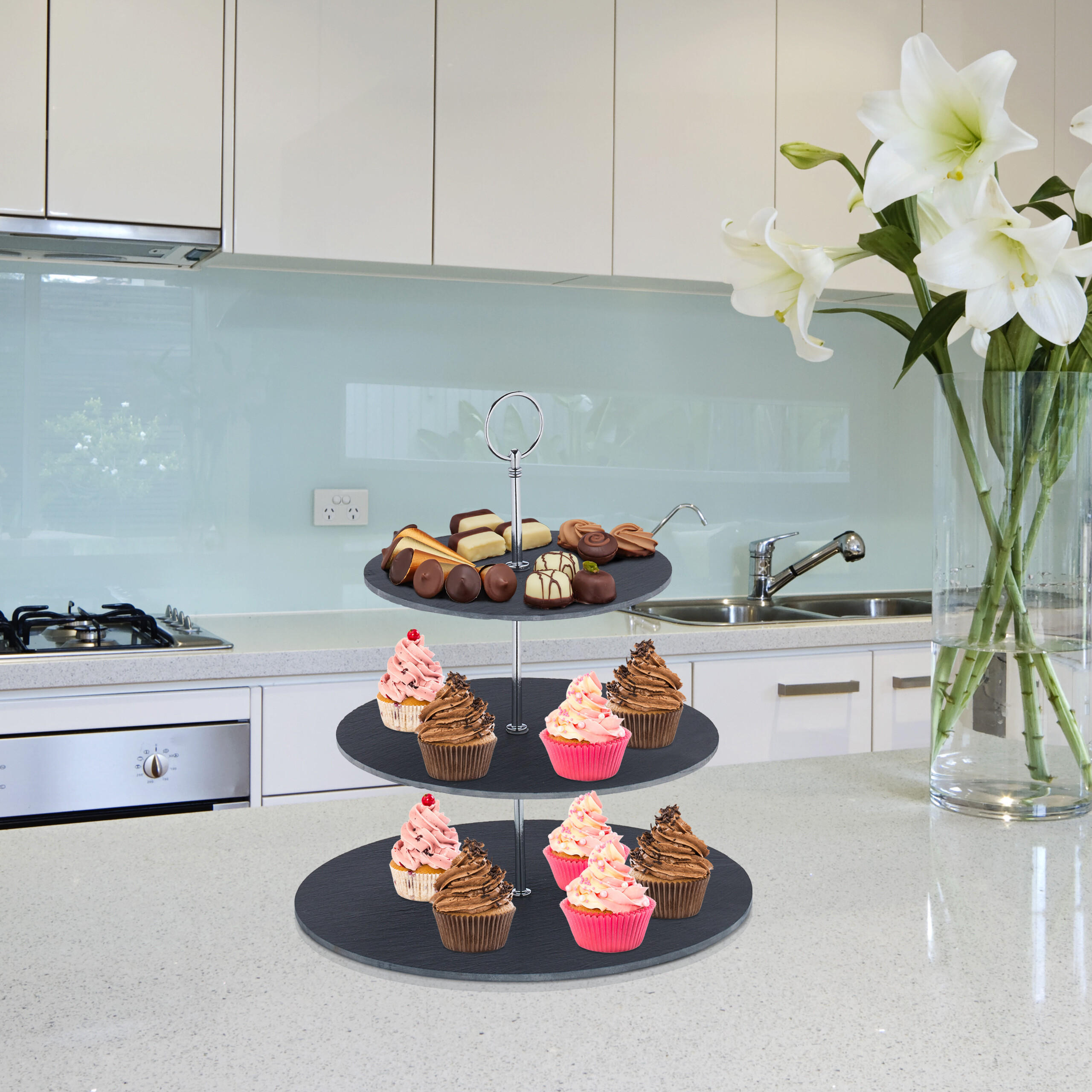 ETAGERE - Anthrazit, Stein/Metall (30/33cm) - Relaxdays