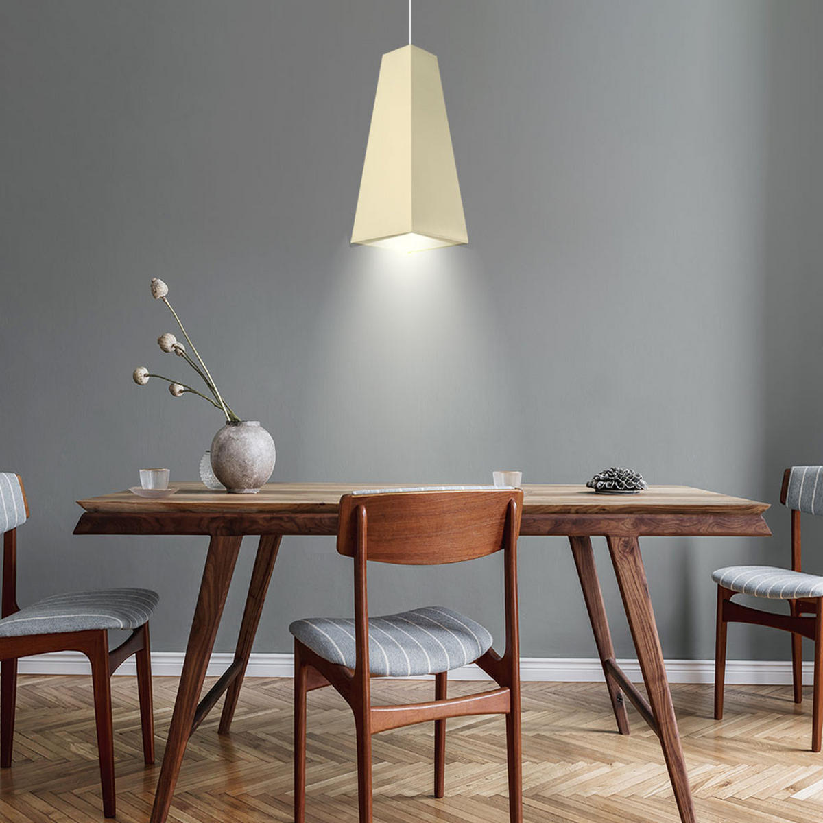 HÄNGELEUCHTE PIRAMIDE Beige Stoff - Beige, Textil (20/20/110cm)