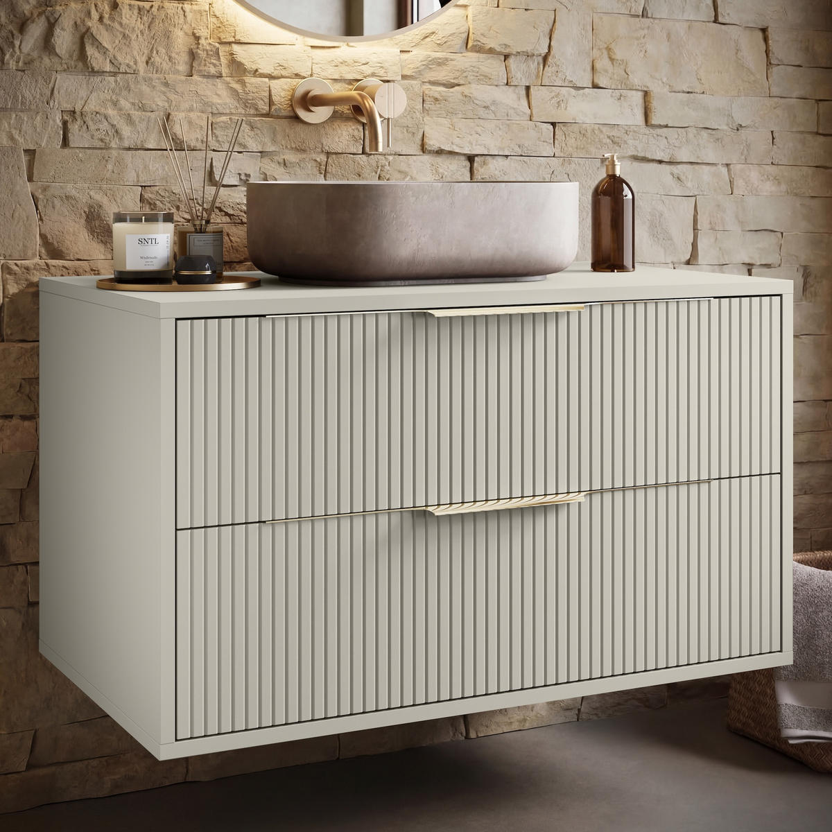 WASCHBECKENUNTERSCHRANK Rimini 2 Schubladen Cashmere - 80 x 46 x 46 cm - Kaschmir, Holz (80/46/46cm) - Badplaats