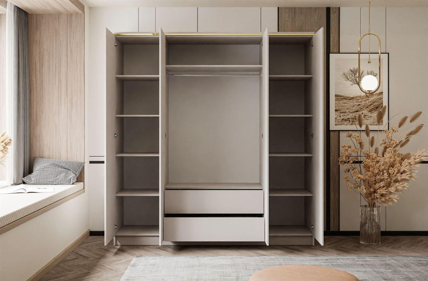 Thumbnail - Lookway Kleiderschrrank, Kaschmir, Holzwerkstoff, Uni, 2 Schubladen, Rechteckig, 200x213x57 cm, Schlafzimmer, Kleidersch...