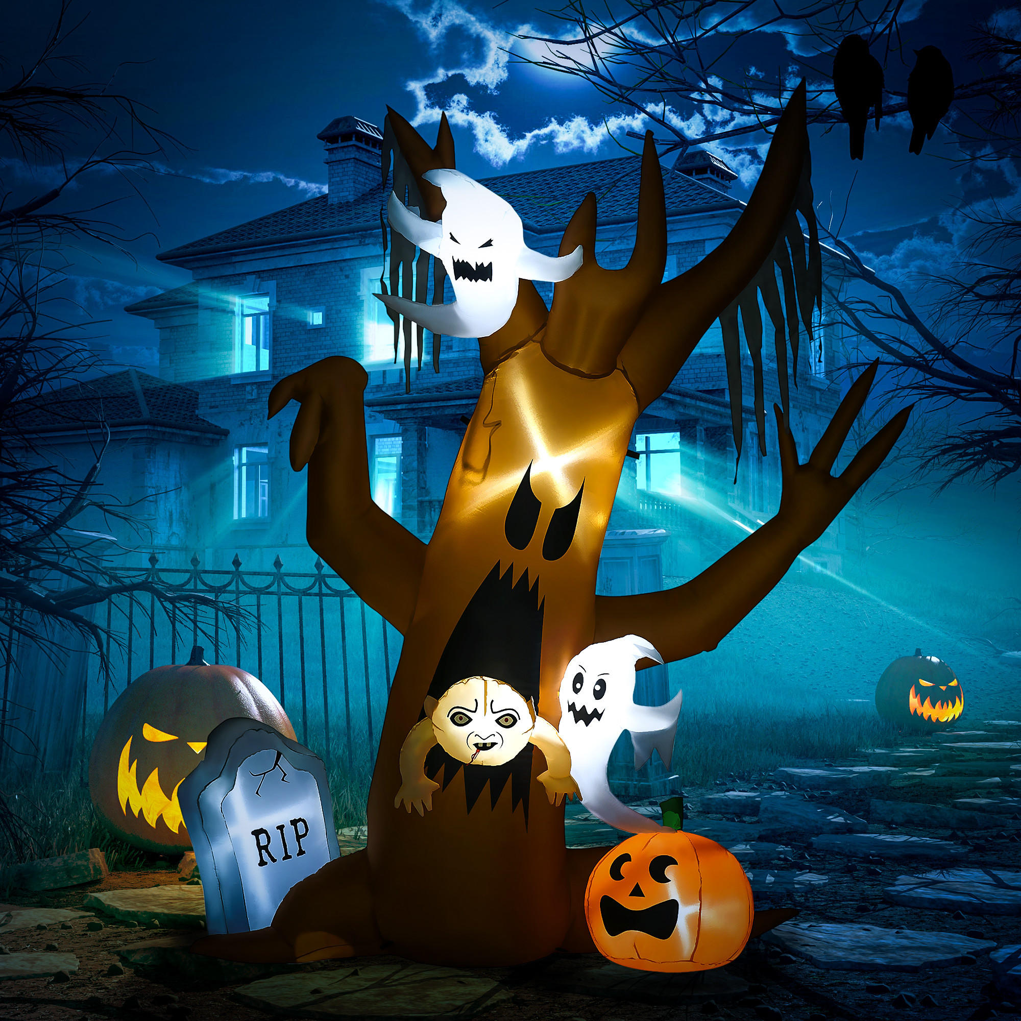 HALLOWEEN AUFBLASBARER BAUM, Mehrfarbig, Polyester - Multicolor, Kunststoff (90/240/200cm) - HOMCOM