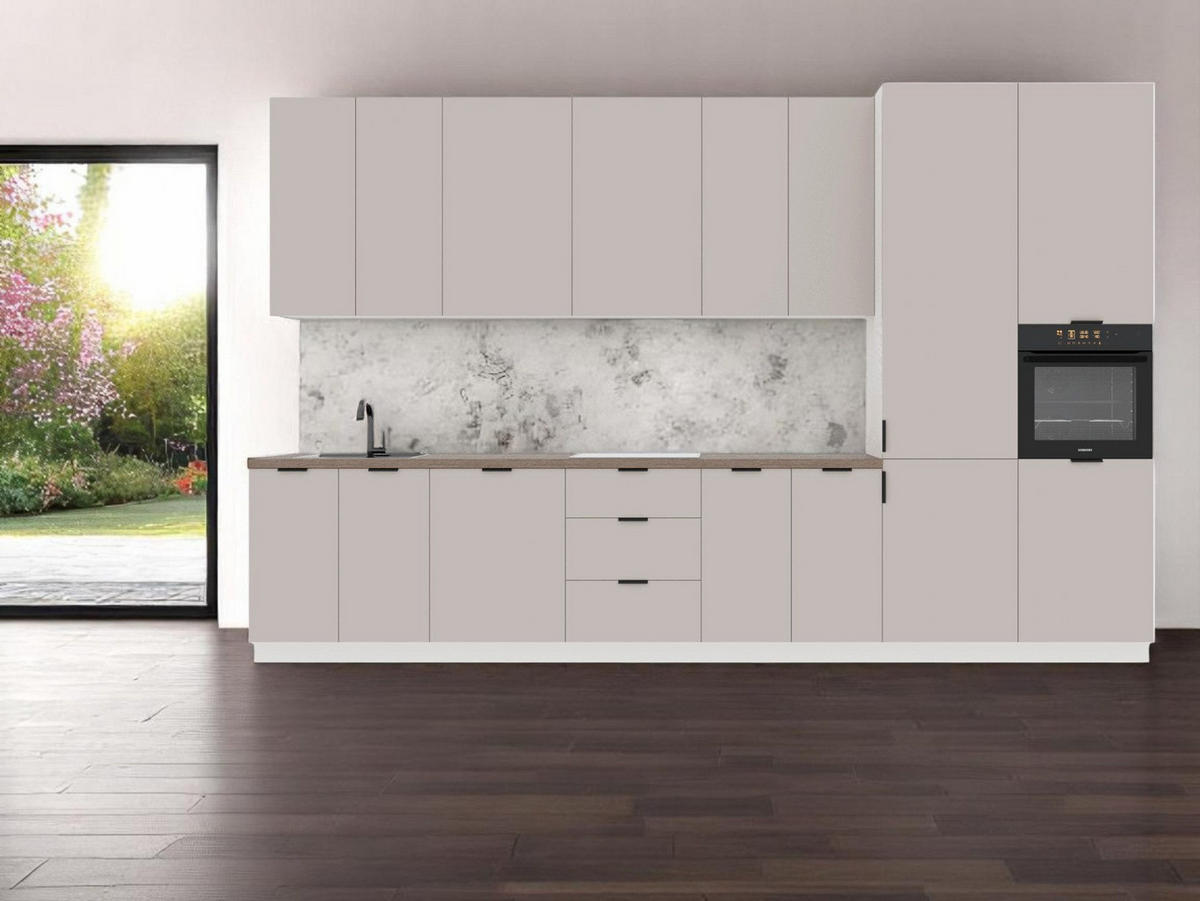 KÜCHENZEILE 400 cm – Sorento K58-G400 R – in Beige / Matt - Beige/Schwarz, Holz/Metall (400/247/58cm) - ROYAL24_MARKT