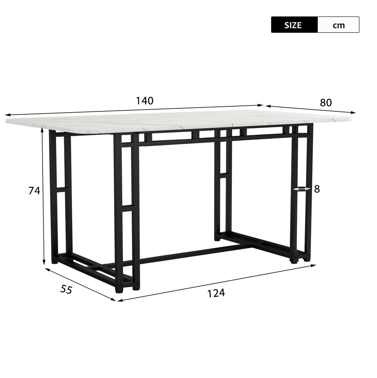 ESSTISCH 140 cm Schwarz/Weiß aus MDF mit Metallbeinen - Weiß, Holzwerkstoff (140/80/74cm) - OKMYHOME