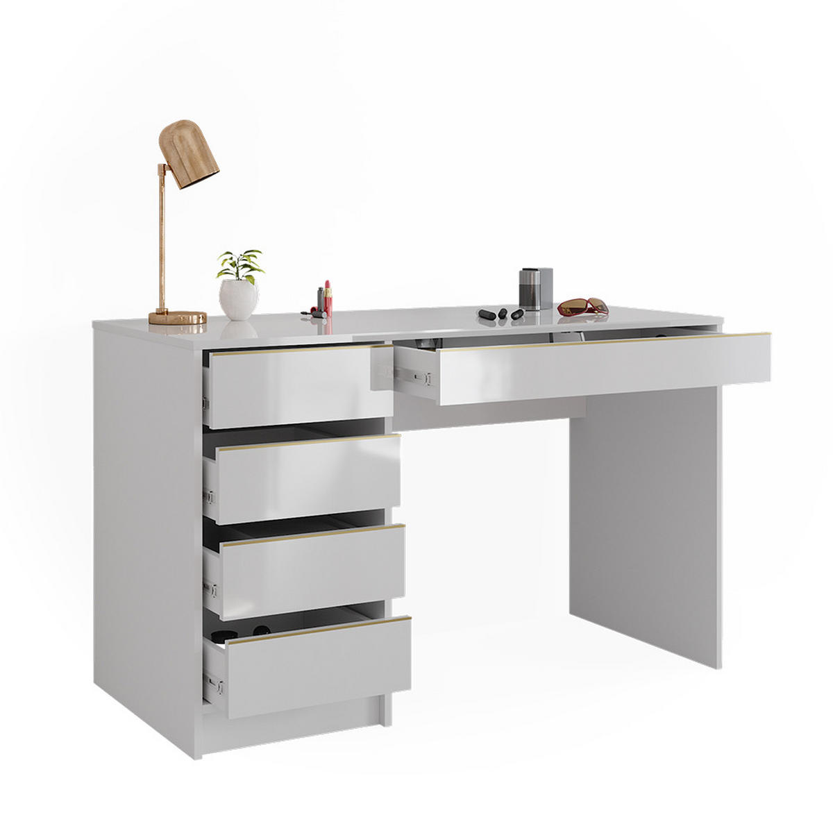 SCHREIBTISCH Sherry Weiß/Gold 120 cm - Goldfarben/Weiß, Holzwerkstoff (120/55/75cm) - Vicco