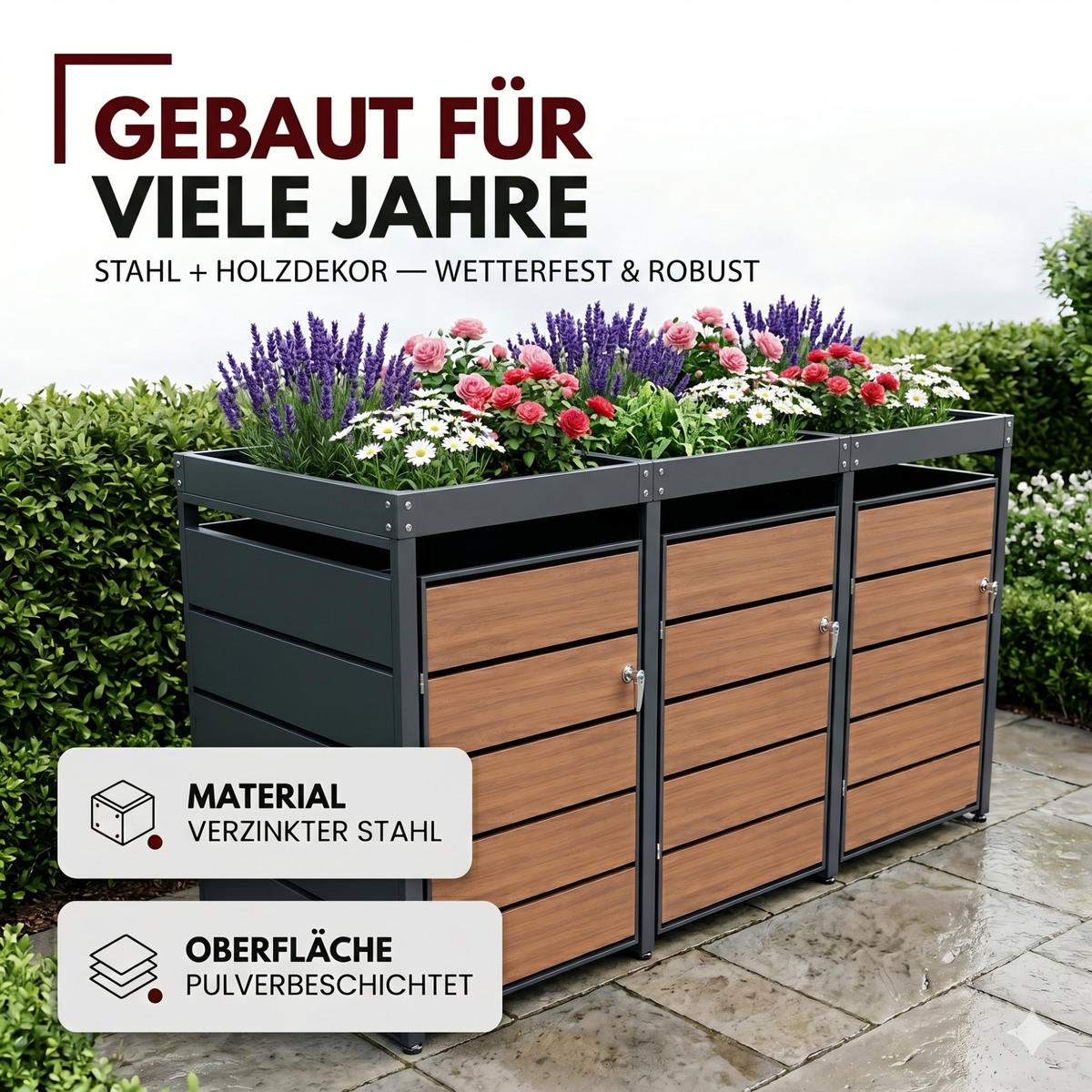ALBATROS Mülltonnenbox mit Pflanzkasten 3er, MTP3 - Anthrazit, Metall (196/116/80cm) - Albatros
