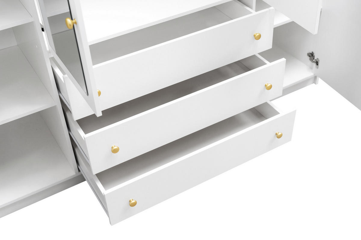 DREHTÜRENSCHRANK GALIO 196/200/57,5 cm 4-türig mit Spiegel Weiß - Weiß, Holzwerkstoff (196/200/57.5cm) - MASSENO