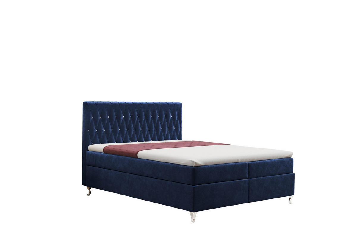 BOXBETT Mit Bettkasten Und Matratze KATE Stoff Riviera Blau 200x200 cm H3-Bonell - Blau, Holz/Textil (200/200cm) - Kaiser Möbel