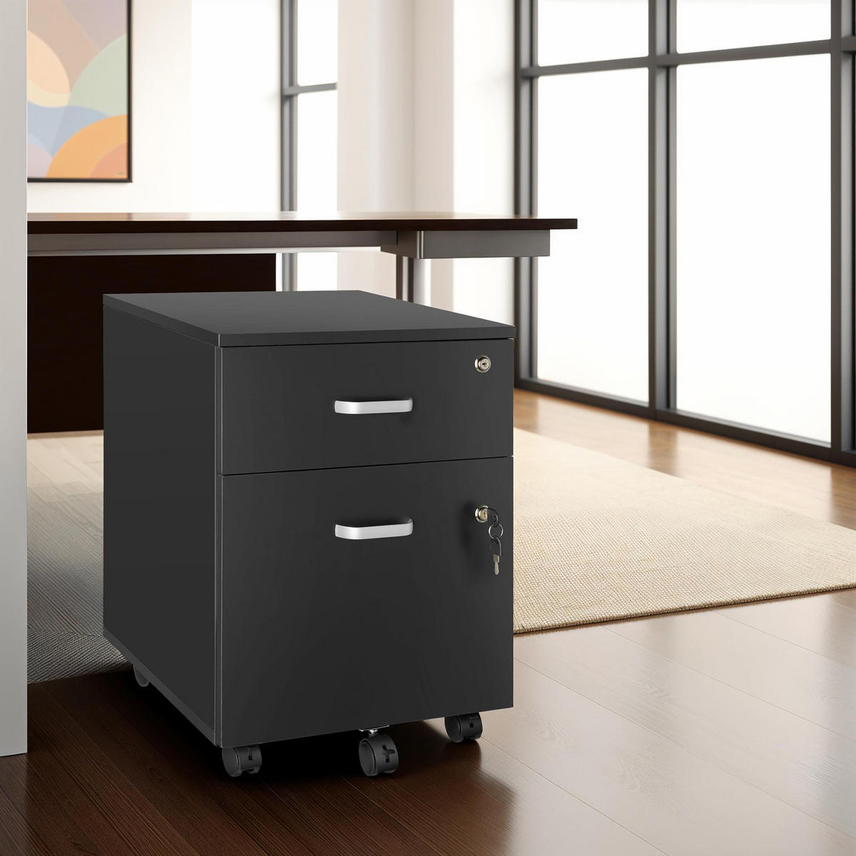 ROLLCONTAINER Vagur,40 x 44 x 54,5 cm,schwarz - Schwarz, Holzwerkstoff (40/54.5/46cm) - tectake
