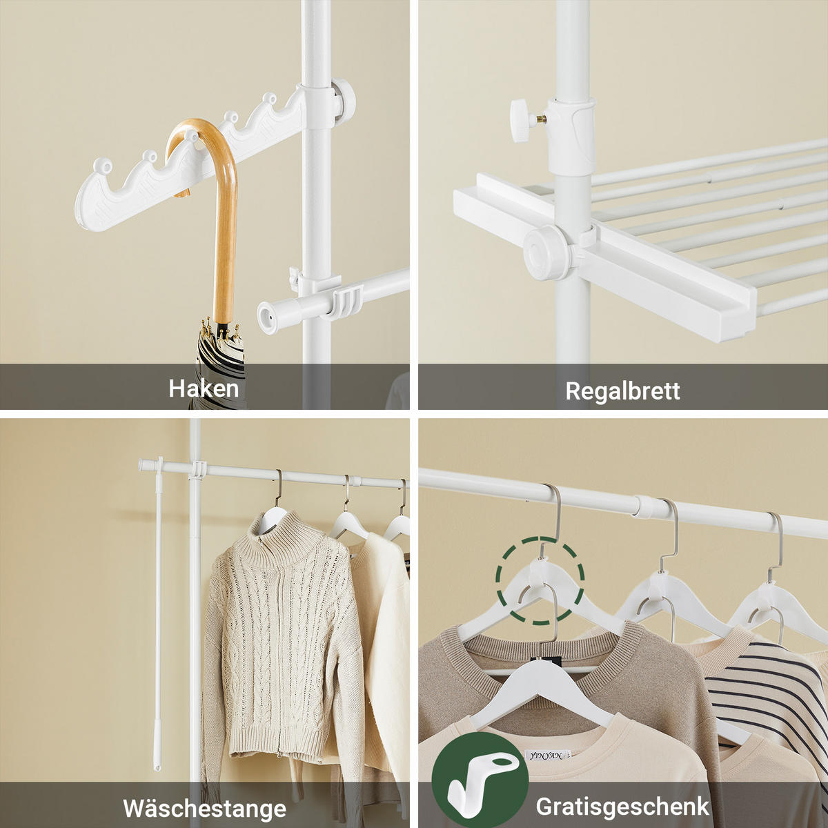 TELESKOP GARDEROBEN SYSTEM Weiß - Weiß, Kunststoff (198/285/1cm) - SoBuy