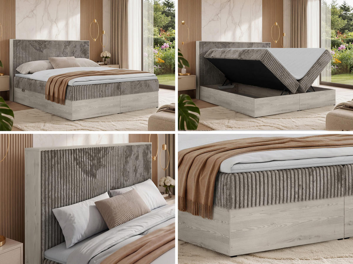 POSTEL BOXSPRING NORDIC 160/200 - Světle hnědá Manšestr - Topper Visco - H4 - černá/světle hnědá, textil/plast (160/200cm) - MKS