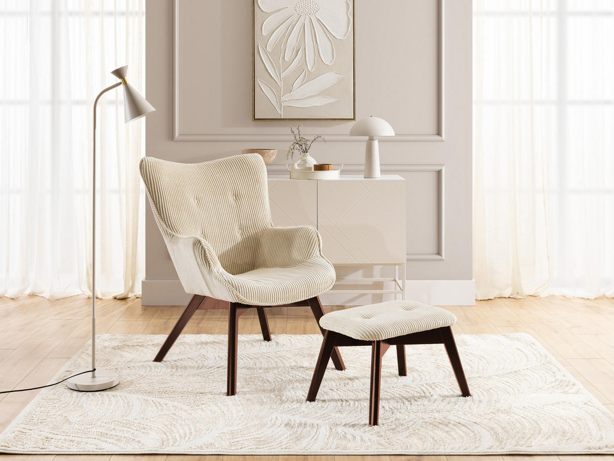 LOUNGESESSEL mit Fußhocker Lenari Beige Cordstoff mit Füßen in Braun - Beige/Braun, Holz/Textil (71/96/86cm) - S-Style Möbel