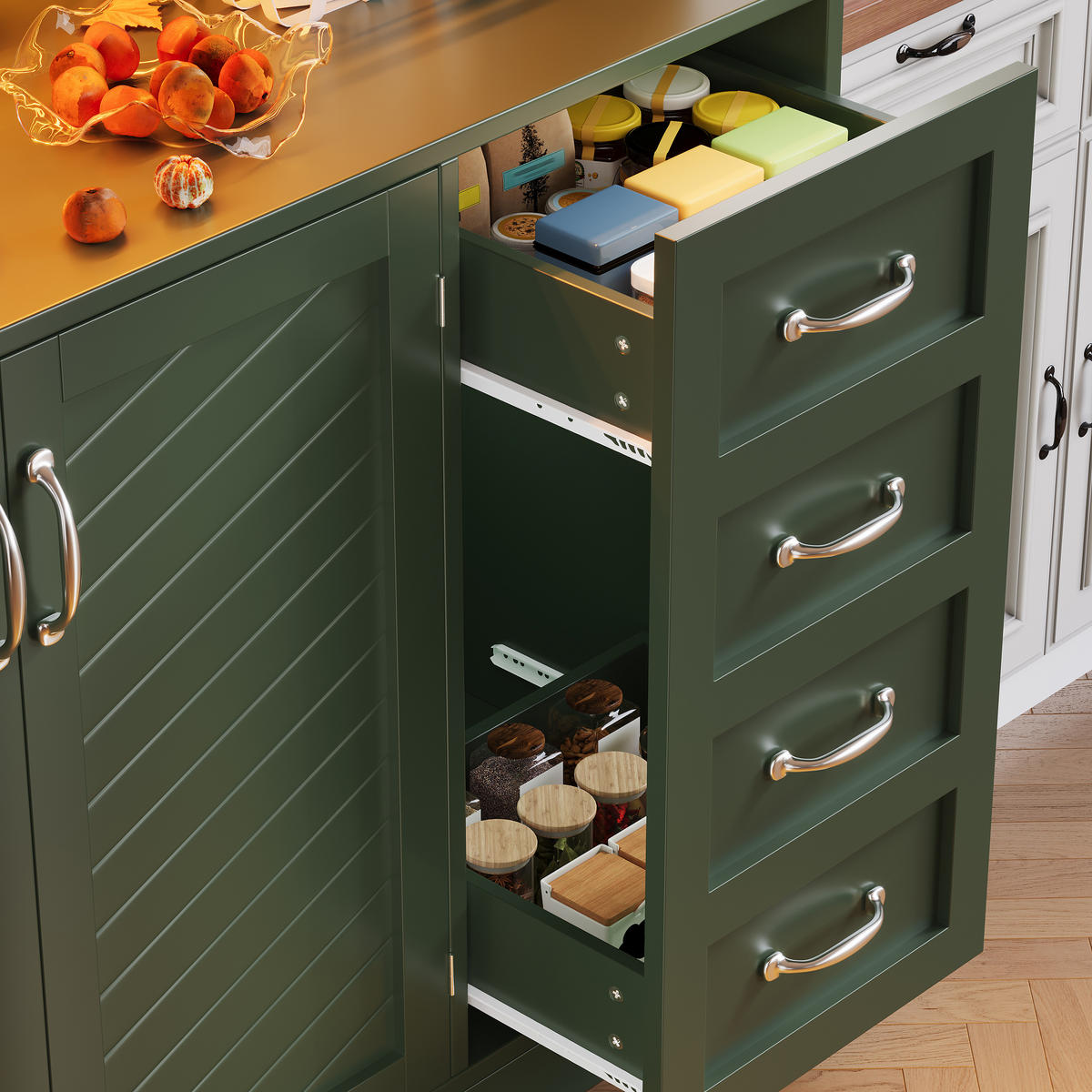 KÜCHENSCHRANK LED 120x40x188Cm 4 Türen Snackregal - Grün, Holzwerkstoff (120/188/40cm) - FLIEKS
