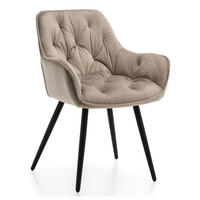 STUHL SIENA gepolstert mit Steppung - dunkelbeige schwarze Beine - Samt Velours - Beige/Schwarz, Textil/Metall (58/87/61cm) - NEW HOME