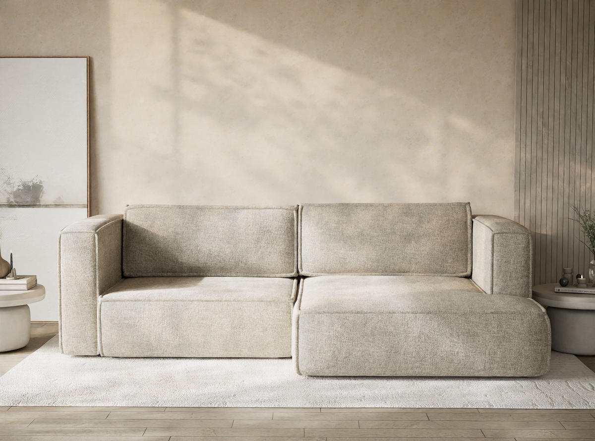 ECKSOFA MIT SCHLAFFUNKTION Velto Beige Chenille-Stoff - Beige/Schwarz, Holz/Holzwerkstoff (250/152cm) - Maison de Reve