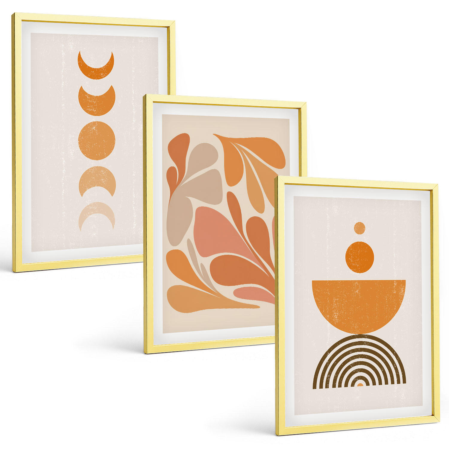BILDER SET 3er Set - 40x60 cm Goldrahmen - Abstrakte orange Formen - Goldfarben, Kunststoff (40/60cm) - TULUP