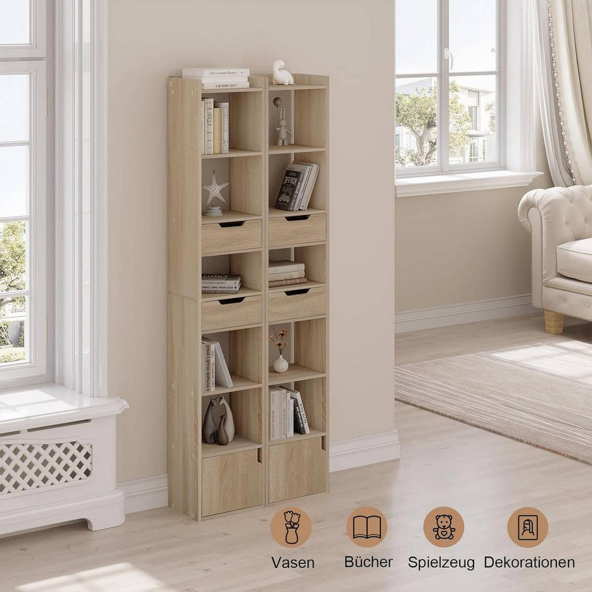 BÜCHERREGAL mit 6 Ablagen, aus Holzwerkstoff, Helle Eiche - Eichefarben, Holzwerkstoff (33/181/24cm) - Woltu