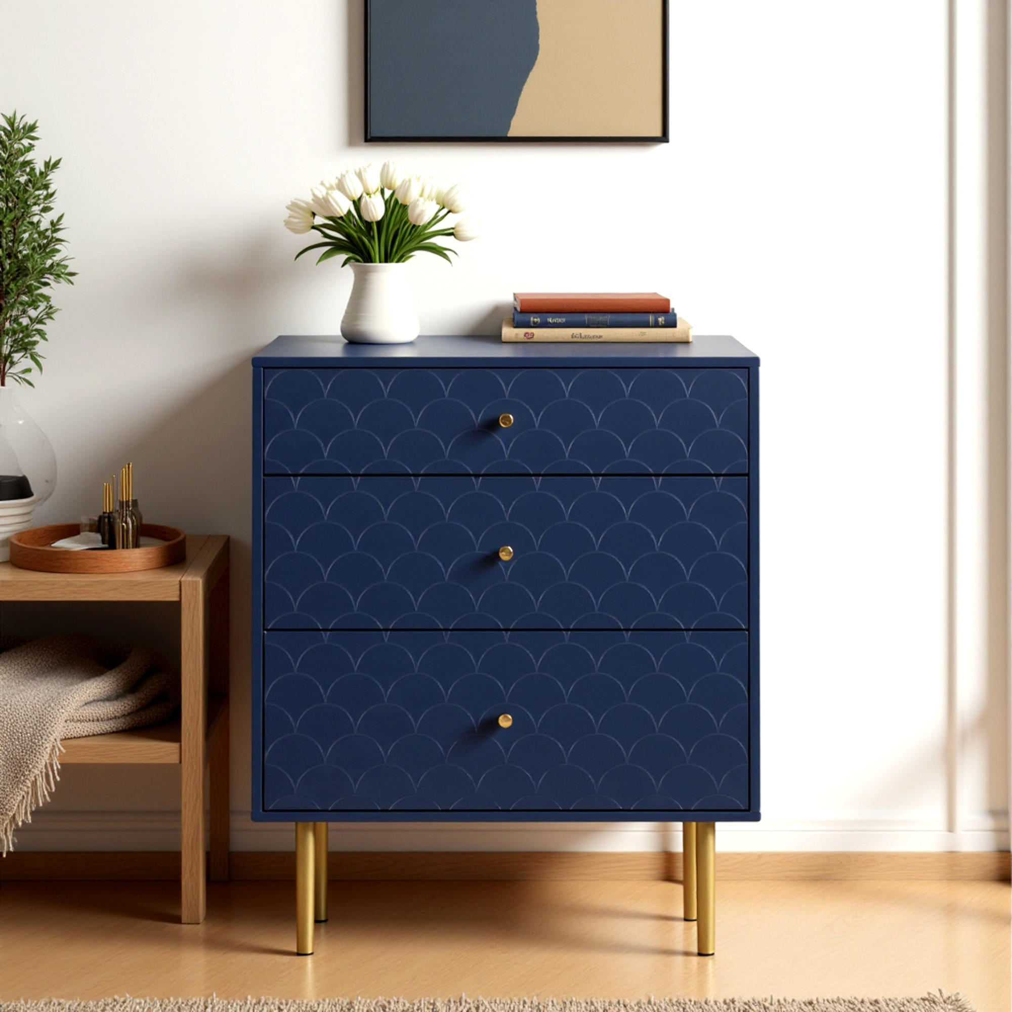 KOMMODE mit 3 Schubladen Blau - Blau, Holzwerkstoff (40/80/70cm) - Urban Meuble
