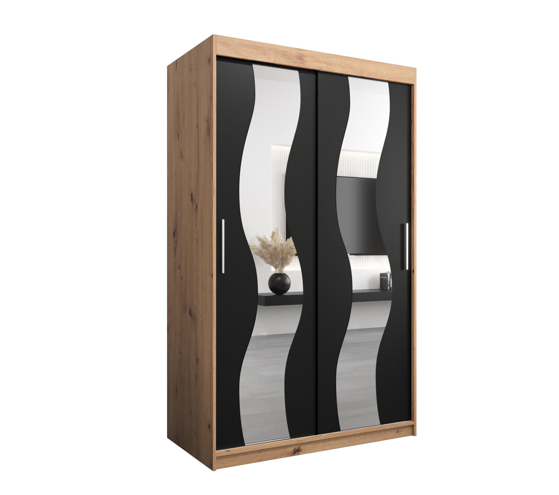 SCHWEBETÜRENSCHRANK 200/120/62 2-türig - Silberfarben/Schwarz, Holz/Kunststoff (120/200/62cm) - Abiks Möbel